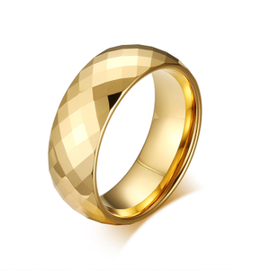 Shiny Diamond Cut Faceted Gold Tungsten Ring