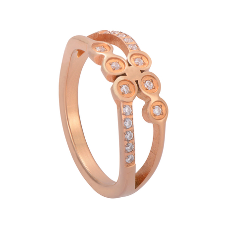 316L Stainless Steel PVD Plated Engagement Women Rose Gold Rings with CZ