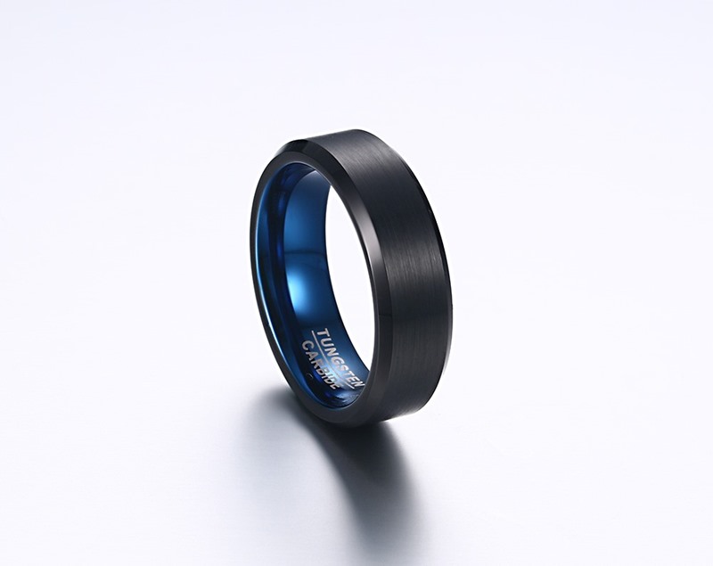 6mm Black Matte Finish Men's Tungsten Ring High Polished Beveled Edge Tungsten Carbide Wedding Bands