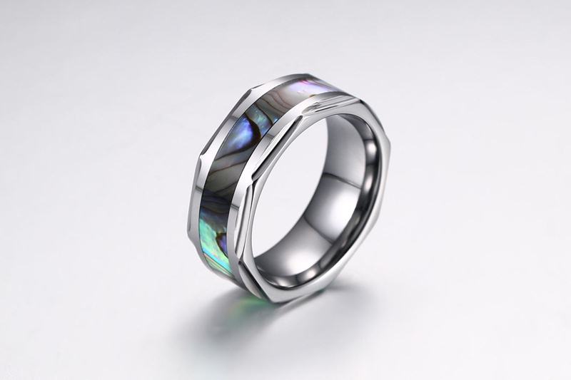 8mm Mens Tungsten Ring With Abalone Shell Inlay Wedding Ring