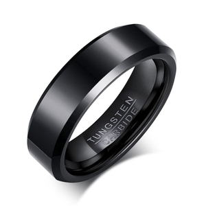 6mm Black Tungsten Carbide Ring Mens Womens Wedding Bands High Polished Beveled Edges