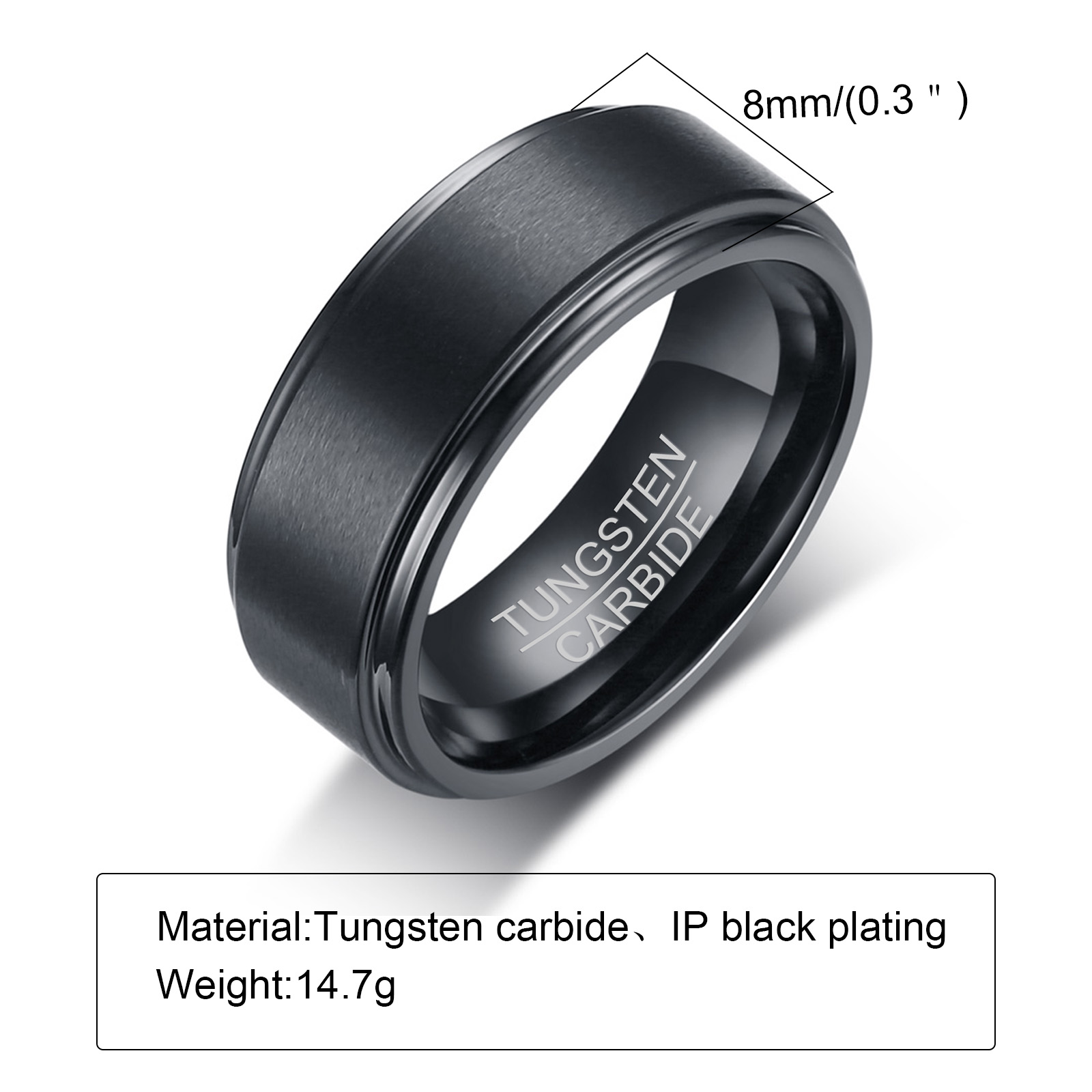 Basic Tungsten Ring for Men 8mm Black Tungsten Wedding Band Matte Brushed Finish Comfort Fit