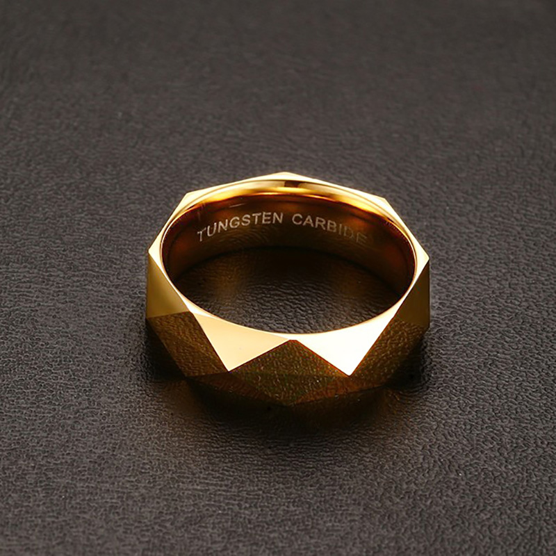 High Quality Tungsten Carbide Stainless Steel Faceted Gold PVD Plating Men Jewelry Rings