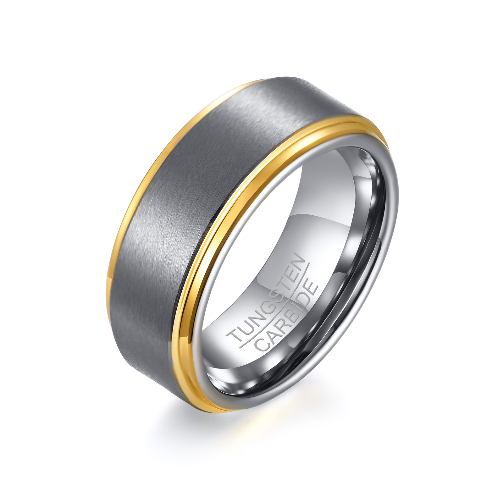 Silve Gold Mens Brushed Tungsten Carbide Wedding Band Ring Polish Finished Comfort Fit