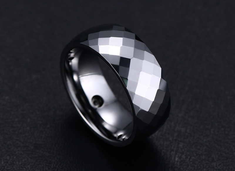  8mm Shiny Diamond Cut Faceted CZ Silver Tungsten Ring