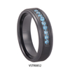 8mm Blue CZ Men's Stainless Steel Step Edge Wedding Band with Black Finish